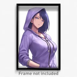 Anime Art Poster - Woman Feeling Arrogant Wearing Shadowy Purple Hoodie (Print)