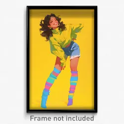 Art Poster - Woman Feeling Joy Wearing Stunning Striped Socks (Print)