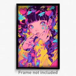 Anime Art Poster - Girl Feeling Love Wearing Rosy Yellow Ribbon (Print)