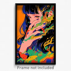Anime Art Poster - Woman Feeling Possessive, Animated Orange Sleeves (Print)
