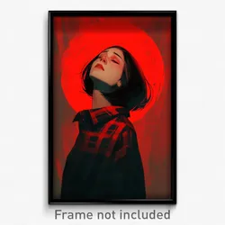 Movie Art Poster - Woman Feeling Delighted, Red Plaid Jacket (Retro Film Print)