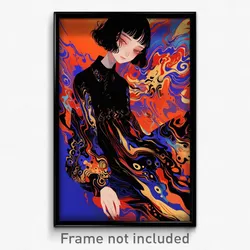 Anime Art Poster - Girl Feeling Obstinate Wearing Complex Black Dress (Print)