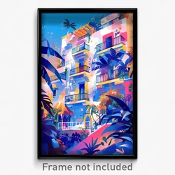 Art Poster - Rosy Spanish Architecture (Psychedelic Trippy Weird Cartoon Print)
