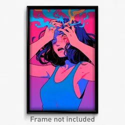 Art Poster - Girl Feeling Powerless Wearing Quirky Blue Tank Top (Art Print)