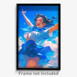 Art Poster - Girl Feeling Joy Wearing Lovely Blue Serafuku (Print)