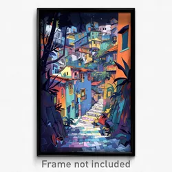 Art Poster - Uncommon Brazilian City (Psychedelic Trippy Weird Cartoon Print)