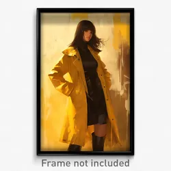 Art Poster - Woman Feeling Worthy Wearing Aged Yellow Raincoat (Art Print)