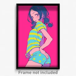 Anime Art Poster - Girl Feeling Miserable Wearing Livid Striped Shorts (Print)