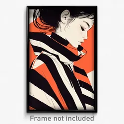 Art Poster - Woman Feeling Tenderness, Admirable Striped Jacket (Art Print)