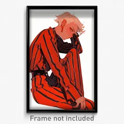 Art Poster - Boy Feeling Interest Wearing Striped Borrowed Garments (Art Print)