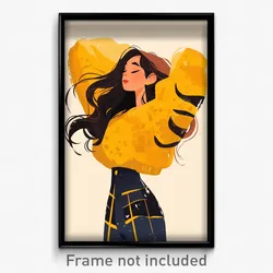 Art Poster - Woman Feeling Triumphant, Precious Yellow Sweater (Art Print)
