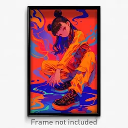 Anime Art Poster - Girl Feeling Cruelty Wearing Rosy Orange Jumpsuit (Print)