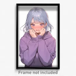 Anime Art Poster - Woman Feeling Overwhelmed, Offbeat Purple Hoodie (Print)