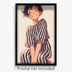 Anime Art Poster - Boy Feeling Joy, Well Worn Vertical Striped Dress (Print)