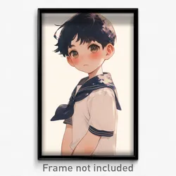 Anime Art Poster - Boy Feeling Humility, Klutzy White Sailor Collar (Print)