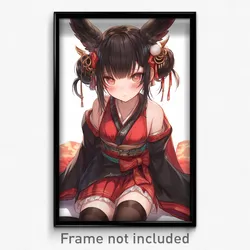 Anime Art Poster - Girl Feeling Fascination, Outstanding Feather Trimmed Sleeves