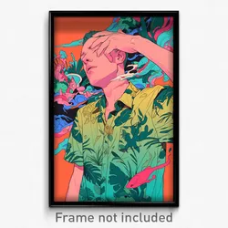 Anime Art Poster - Man Feeling Rattled Wearing Natural Green Shirt (Print)
