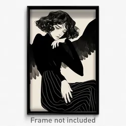 Art Poster - Woman Feeling Disheartened, Striped Asymmetrical Wings (Print)