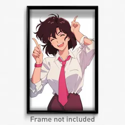 Anime Art Poster - Woman Feeling Triumphant Wearing Agile Pink Necktie (Print)