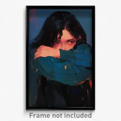 Art Poster - Woman Feeling Shy Wearing Striking Long Sleeves (Art Print)