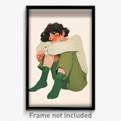 Anime Art Poster - Boy Feeling Stressed Wearing Perfect Green Socks (Print)