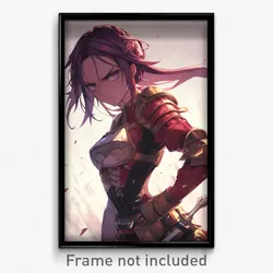Anime Art Poster - Woman Feeling Infuriated Wearing Offbeat Plate Armor (Print)