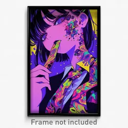 Anime Art Poster - Girl Feeling Unnerved, Elaborate Purple Necktie (Print)