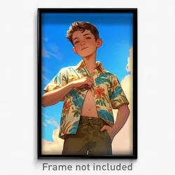 Art Poster - Boy Feeling Smug Wearing Pricey Hawaiian Shirt (Art Print)