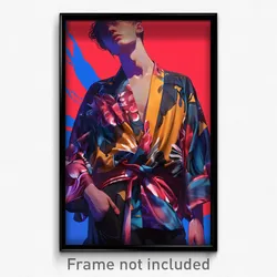 Art Poster - Man Feeling Amusement Wearing Smooth Kimono (Art Print)