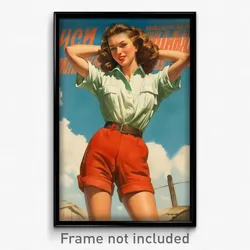 Russian Movie Poster - Girl Feeling Patience, Red Green Shorts (Art Print)