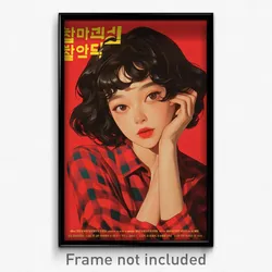Korean Movie Poster - Girl Feeling Brooding, Stylish Checkered Dress (Art Print)