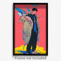 Anime Art Poster - Man Feeling Paranoid Wearing Angelic Shared Clothes (Print)