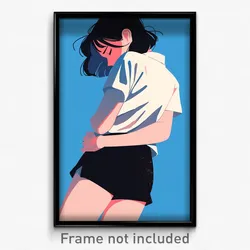 Anime Art Poster - Woman Feeling Depressed Wearing Husky Black Shorts (Print)