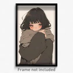 Anime Art Poster - Girl Feeling Unnerved Wearing Warm Grey Scarf (Print)