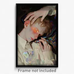 Art Poster - Boy Feeling Caring Wearing Homely White Cardigan (Art Print)