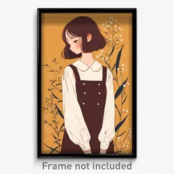 Art Poster - Girl Feeling Lonely Wearing Rectangular Two Tone Dress (Art Print)