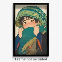 Art Poster - Boy Feeling Obstinate Wearing Grandiose Green Scarf (Art Print)