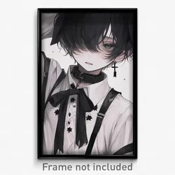 Anime Art Poster - Boy Feeling Careless, Black And White Animal Collar (Print)