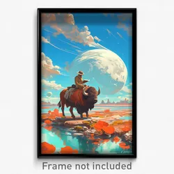 Art Poster - A Time-traveling Explorer Encountering Dinosaurs
