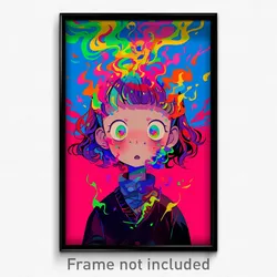 Art Poster - Girl Feeling Suspense, Glorious Multicolored Hairband (Art Print)
