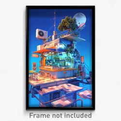 Art Poster - Beautiful Pizza Shop (Psychedelic Trippy Weird 11x17 Cartoon Print)