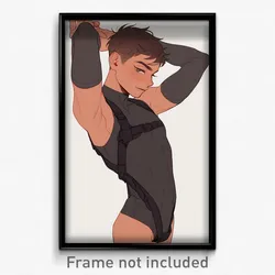 Art Poster - Boy Feeling Interest Wearing Gray Black Leotard (Art Print)
