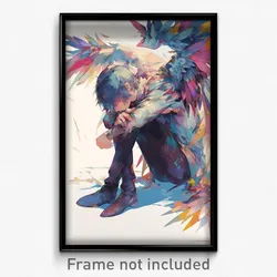 Anime Art Poster - Man Feeling Unsettled Wearing Stunning Wings (Print)