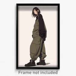 Art Poster - Girl Feeling Grinning Wearing Bumpy Baggy Pants (Print)