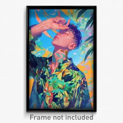 Anime Art Poster - Man Feeling Insightful Wearing Exotic Shirt Overhang (Print)