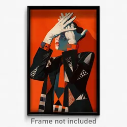 Art Poster - Man Feeling Astonished Wearing Idealistic Print Gloves (Print)