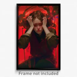 Art Poster - Woman Feeling Unhappy Wearing Old Fashioned Red Vest (Art Print)