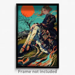 Art Poster - Girl Feeling Distracted Wearing Worldly Frilled Legwear (Art Print)