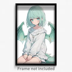Anime Art Poster - Girl Feeling Gloomy Wearing Green Dragon Wings (Print)