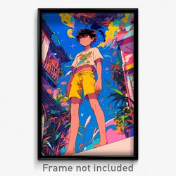 Anime Art Poster - Boy Feeling Thankful Wearing Notable Yellow Shorts (Print)